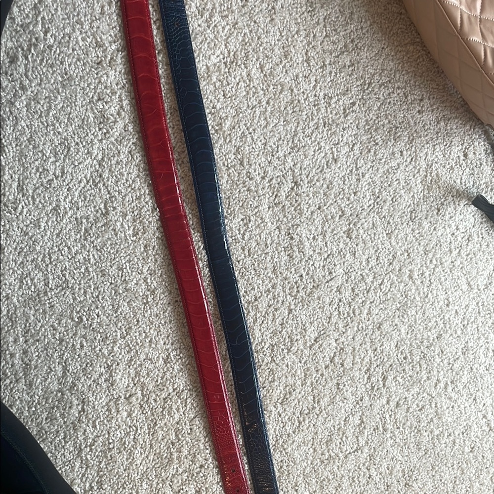 Genuine Ostrich Leather Red and Blue Croc Embossed Belts
